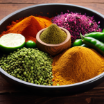 **A vibrant and colorful vegetarian dish showcasing a medley of spices being sprinkled over it. Focus on the visual appeal of the spices and the fresh vegetables.** (This prompt is inspired by the " মশলার জাদু: স্বাদ বদলের খেলা " section, emphasizing the magic of spices.)