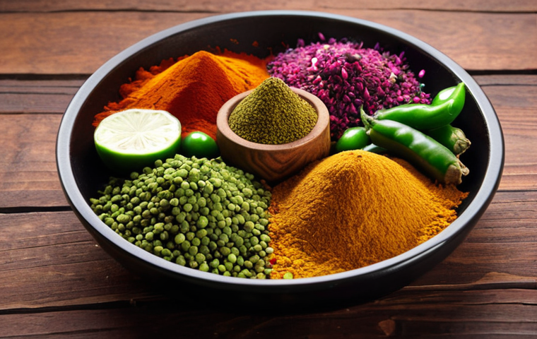 **A vibrant and colorful vegetarian dish showcasing a medley of spices being sprinkled over it. Focus on the visual appeal of the spices and the fresh vegetables.** (This prompt is inspired by the " মশলার জাদু: স্বাদ বদলের খেলা " section, emphasizing the magic of spices.)