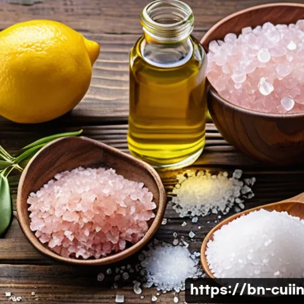 비건 요리에 어울리는 맛있는 소금 종류 - A high-resolution still life composition showcasing three distinct types of salt used in vegan cooki...