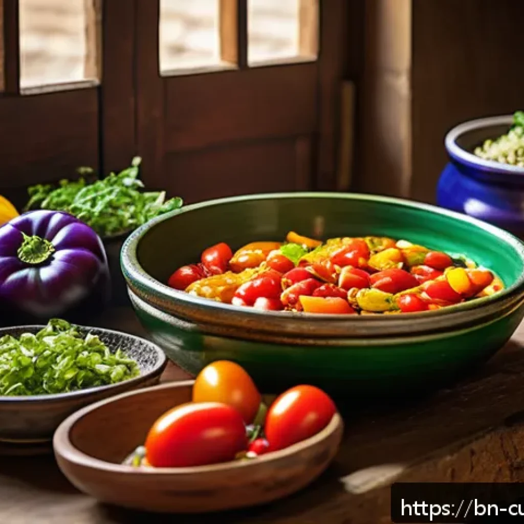 채식 요리의 풍미를 위한 조리법 가이드 - A vibrant vegetarian kitchen scene featuring fresh seasonal Bengali vegetables such as bright red to...